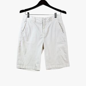 Nili Lotan Size 2 Granada Bermuda Shorts White Stretch Cotton Twill